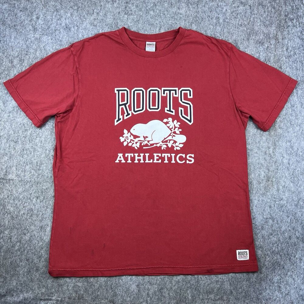 Vintage Roots Athletic Canada Men's T-Shirt 90s Logo Red Short Sleeve Size XL